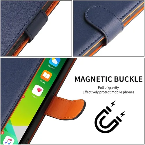 Miniatura 5 de Funda compatible con Samsung S22 Ultra, de piel auténtica, con bloqueo RFID, función atril, cierre magnético fuerte, ranuras para tarjetas