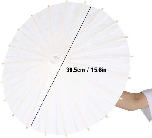 Miniatura 2 de Paraguas de papel impermeable, color blanco puro, hecho a mano, de papel aceitado chino para bodas, damas de honor (diámetro de 15.6 pulgadas)