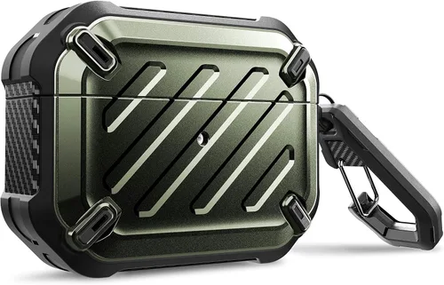 SupCase - Estuche para Airpods Pro Serie Pro Unicorn Beetle, resistente carcasa de protección completa con mosquetón para Airpods Pro de Apple Verde