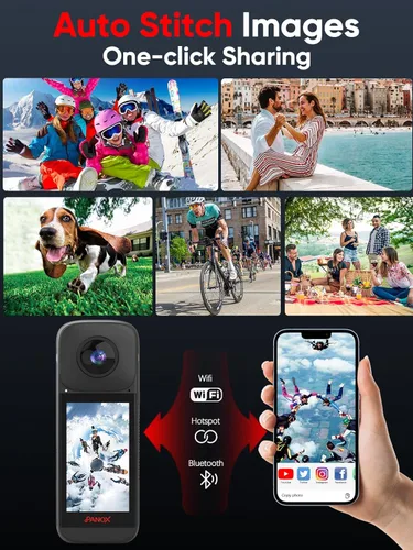 Miniatura 6 de PANOX Cámara V2 360 Vlog - 5.7K 360 Video, 72MP 360 Foto, Compartir rápida con un solo clic, transmisión en vivo 4K, pantalla táctil de 3.0