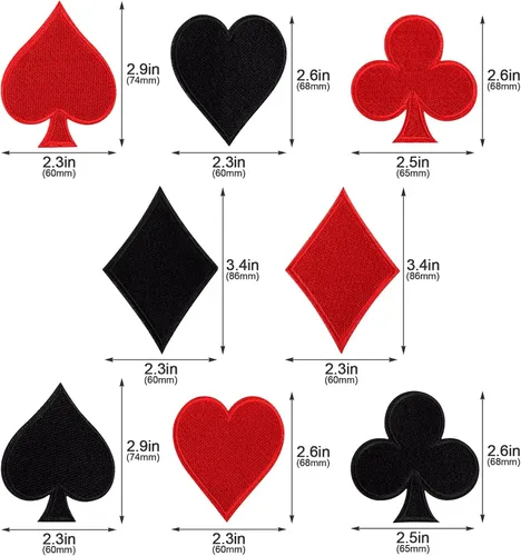 Miniatura 5 de OIIKI 16 piezas de parches de cartas de juego, parches de póquer de espadas para planchar en la ropa, apliques bordados de juego de Las Vegas