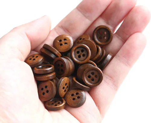 Miniatura 4 de 200 botones de madera de color marrón de 1/2 pulgada (0.492 in) para manualidades, proyecto de costura de botón de madera