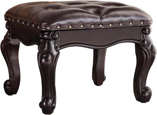 Miniatura 9 de Otomana con reposapiés, taburete tapizado de cuero de microfibra para sala de estar, sofá, entrada, madera maciza (negro, marrón)