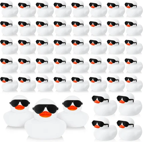 Sosation Juego de 36 mini patos de goma con lentes de sol de 2.2 pulgadas, patitos de goma chirriantes de baño, juguetes flotantes para bañera para