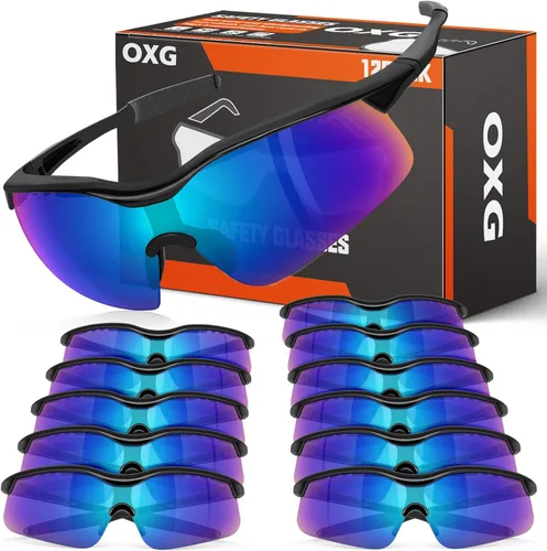 Miniatura 8 de OXG Paquete de 12 lentes de seguridad, ANSI Z87.1, resistentes a los impactos, antiatascos, para hombres, mujeres y jóvenes Gris