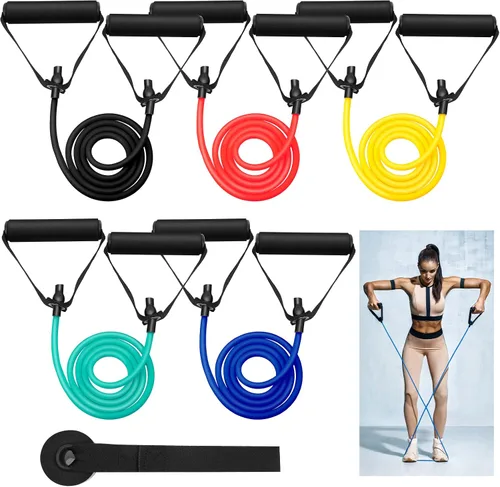 Leyndo 5 bandas de resistencia para ejercicio con asas, tubo de resistencia física, bandas de entrenamiento con anclaje de puerta para hombres y