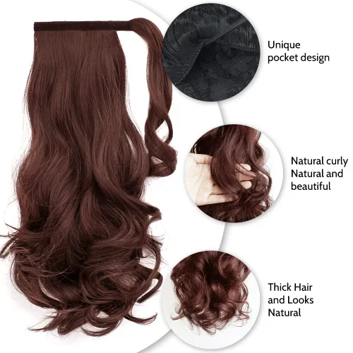 Miniatura 6 de Auburn - Extensiones de cabello con clip de cola de caballo, extensiones de cola de caballo de 16 pulgadas, rizadas, onduladas, sintéticas