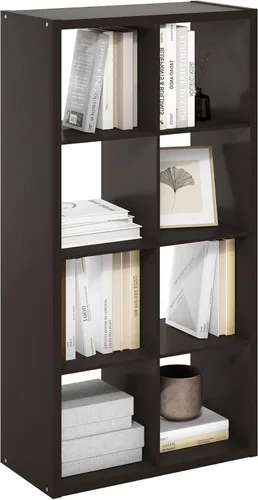 Furinno - Cubículo organizador decorativo para almacenamiento con parte trasera abierta, de 8 cubos, color roble oscuro Negro Roble Oscuro