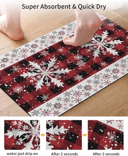 Miniatura 3 de Tapete de baño con diseño de copos de nieve para bañera, antideslizante, de secado rápido y absorbente, tierra de diatomeas, cocina, ducha