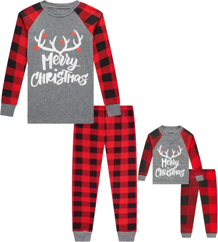 Miniatura 2 de Babyroom Pijamas de algodón a juego para niñas y niños pequeños, 4 piezas, ropa de dormir de Navidad