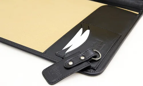 Miniatura 5 de Portafolio de cuero Padfolio Ejecutivo Folio A4 Cartera de currículum Mujeres Profesional Cuaderno Titular Cuero Carpeta de Negocios Hombres (Negro)