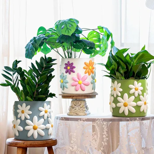 Miniatura 2 de GUGUGO Macetas de margaritas de 8 pulgadas, macetas decorativas grandes con agujeros de drenaje, maceta divertida y única para plantas
