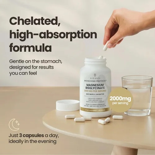 Miniatura 3 de Vitasei Bisglicinato de magnesio – Fórmula quelatada de alta absorción – 2000 mg por porción (288 mg de magnesio elemental) para relajación, sueño