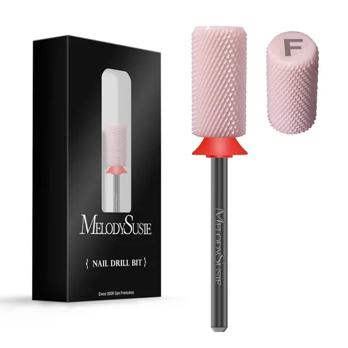 Miniatura 9 de MelodySusie Brocas de cerámica para uñas, 3/32 pulgadas, chaflán superior plana, puntas de barril grandes, eliminación rápida de acrílico o gel Rosa