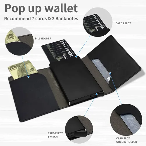Miniatura 5 de DEGDFSGR Funda de aluminio para tarjetas de crédito, funda de cuero de primera calidad, bolsillo frontal, triple con bloqueo RFID, ranura
