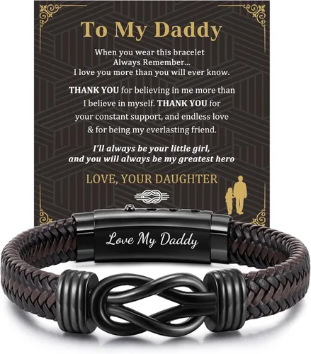 Miniatura 14 de MEALGUET Men's Bracelets Gifts for Men - Brown Braided Leather Infinity Knot Bracelets Engraved Love Massage for Son Man Husband Boyfriend, Mens