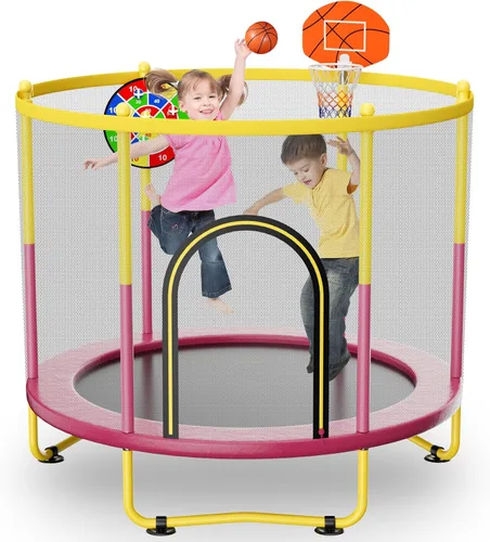 Trampolín interior de 6 pies para niños de 1 a 8 años, mini trampolín para interiores y exteriores de 72 pulgadas con red de seguridad, aro de