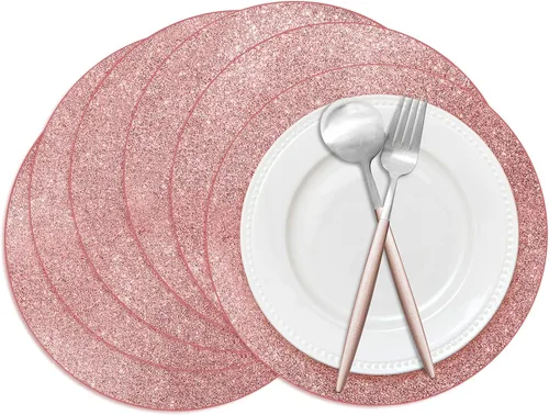 Miniatura 8 de 50 piezas de manteles individuales de papel con purpurina plateada, manteles individuales redondos desechables con lentejuelas plateadas, manteles
