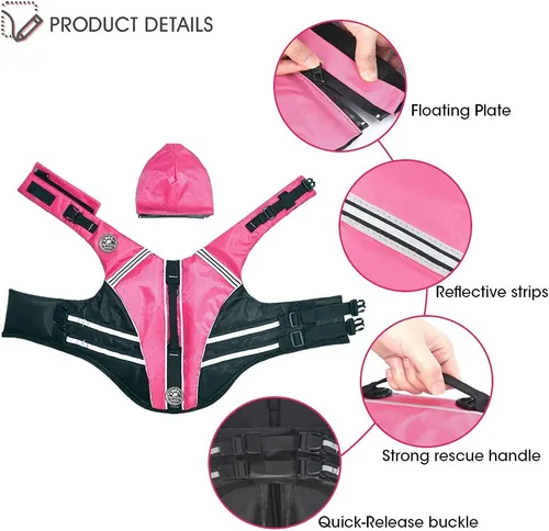 Miniatura 5 de Mklhgty Chaleco salvavidas para perros, chaleco salvavidas reflectante para perro con cuello extraíble, alta flotabilidad para nadar y navegar, Rosa