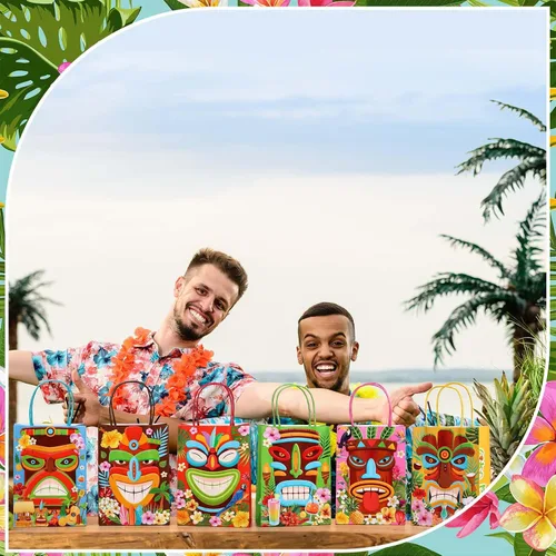 Miniatura 5 de 24 bolsas de regalo para fiesta Luau, bolsas de papel Aloha hawaianas, bolsas de regalo para fiesta Tiki, bolsas de regalo tropicales con asas