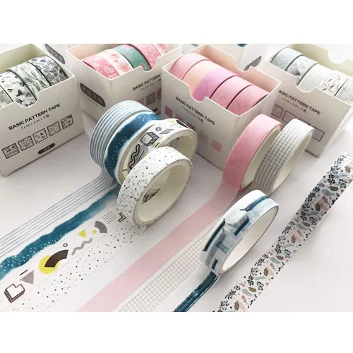 Miniatura 6 de Juego de 5 Rollos de Cinta Washi Creativa Básica Delgada Cintas Decorativas para Artes, Manualidades DIY, Diarios de Viñetas, Planificadores, Punto