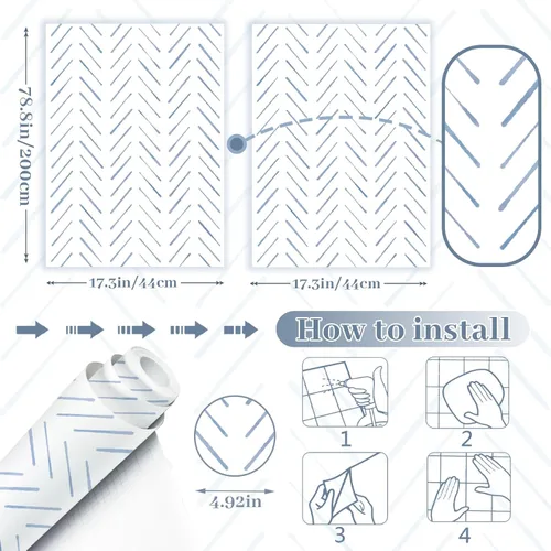 Miniatura 3 de Papel tapiz de rayas de espiga para despegar y pegar, papel tapiz de 17.3 x 78.8 pulgadas, papel de pared blanco y azul, papel de contacto bohemio
