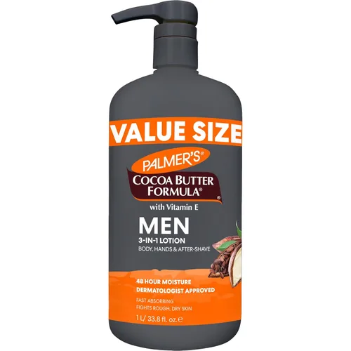 Palmer's Crema hidratante facial y loción corporal para piel seca, 33.8 onzas, loción de absorción rápida 3 en 1 para hombres, hidratación de 48