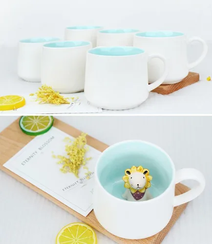 Miniatura 3 de Hotmiss Taza de cerámica con diseño de gato oculto en el interior de animales en 3D, bonitas tazas hechas a mano con dibujos animados, regalo