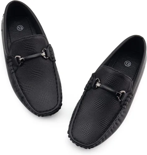 Miniatura 6 de JABASIC Mocasines Penny para niños, estilo casual, sin cordones, zapatos de vestir para niños