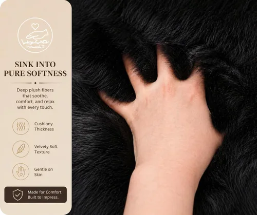 Miniatura 5 de Woolous Alfombra de piel de oveja negra, Nueva Zelanda, auténtica, de piel natural, esponjosa, para dormitorio, sala de estar