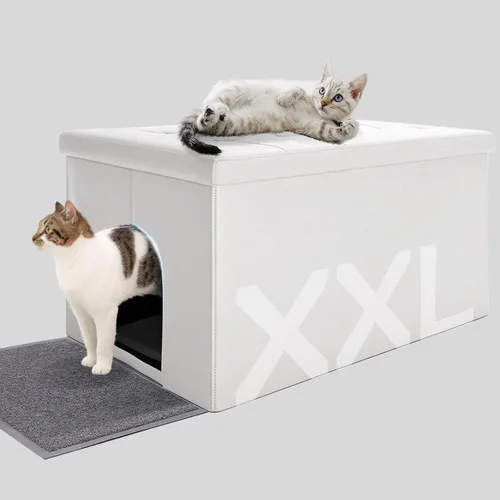 Miniatura 10 de MEEXPAWS Mueble Gabinete Oculto para Caja de Arena de Gatos, Banco de Baño para Gatos Gabinete de Almacenamiento Pequeño 19.7'' x 19.7'' x 19.7'' A