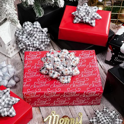 Miniatura 7 de WRAPAHOLIC 12 Piezas Surtido de Lazos de Regalo de Navidad - Papel Kraft Navidad Tema Blanco y Negro para Vacaciones, Fiestas, Cumpleaños, Baby