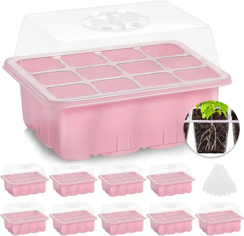 Miniatura 9 de MIXC Kit de iniciación de semillas de 10 paquetes con cúpula de humedad (bandeja total de 120 celdas), bandejas de inicio de semillas, kit de Verde