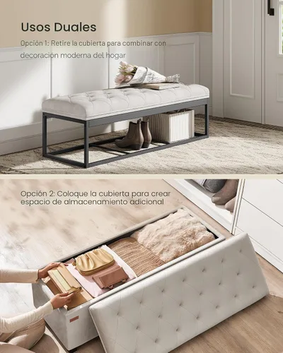Miniatura 4 de SONGMICS Banco otomano de almacenamiento de terciopelo, reposapiés con patas, 15.7 x 43 x 15.7 pulgadas, banco de extremo de cama, baúl de Blanco