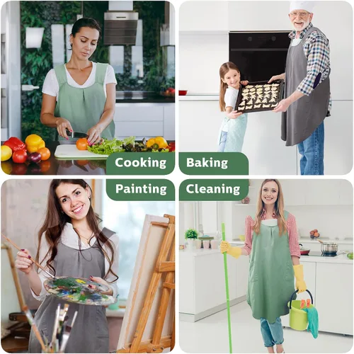 Miniatura 6 de JaGely Paquete de 2 delantales de cocina de lino japonés con espalda cruzada para mujeres y hombres con 2 bolsillos, lindo vestido de jardinería