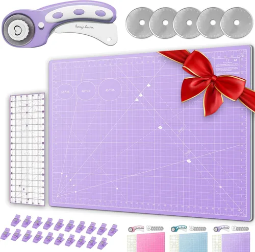 Juego de cortador giratorio - Kit de acolchado incl. Cortador de tela de 45 mm, 5 cuchillas de repuesto - Ideal para manualidades, costura, parcheo,