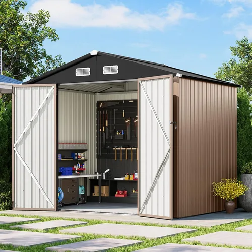 Miniatura 16 de Cobertizo de almacenamiento para exteriores de 5 x 3 pies, cobertizo de herramientas de jardín de metal con techo inclinado y puerta con cerradura