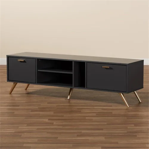Miniatura 9 de Baxton Studio Kelson - Soporte para TV, color gris oscuro/dorado