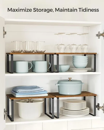 Miniatura 4 de SONGMICS Estante organizador de gabinete, juego de 4 estantes de encimera de cocina, almacenamiento de cocina, estante de especias, apilable, Tinta