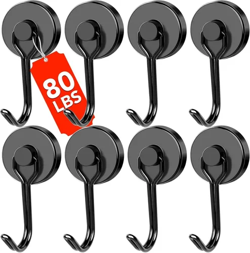 Miniatura 7 de DIYMAG - Ganchos magnéticos negros, imanes de 18 kg de alta resistencia, 2026, esenciales para cruceros, cabinas, con gancho de metal para colgar