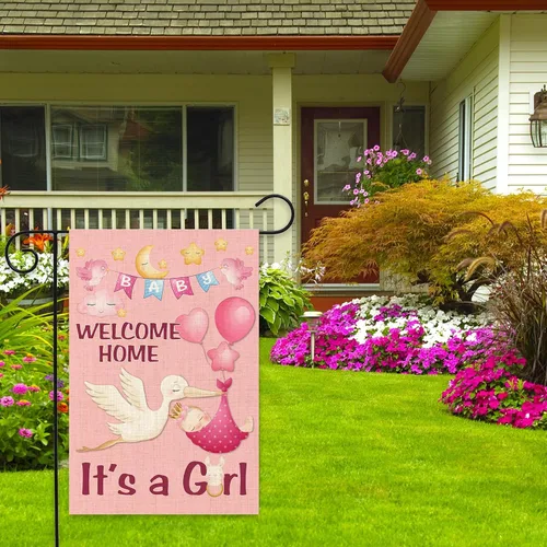 Miniatura 4 de Bandera de jardín con texto en inglés "It's a Girl" de arpillera para revelación de género, fiesta, decoración de patio, recién nacido, baby shower