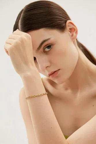 Miniatura 3 de POVIK Pulsera de clip, cadena de clip de papel chapada en oro de 14 quilates, pulsera de oro para mujer, pulsera de cadena ajustable para mujeres