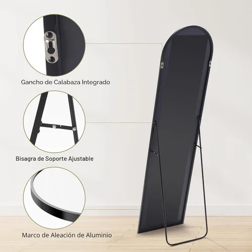 Miniatura 7 de OLIXIS Espejo de longitud completa arqueado negro de 60 x 16 pulgadas para dormitorio, espejo de cuerpo completo con soporte, colgar o inclinado