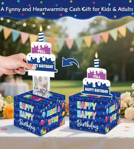 Miniatura 6 de Caja de dinero de cumpleaños para regalo en efectivo, cajas de regalo sorpresa para dinero, caja de dinero con tarjeta de feliz cumpleaños extraíble