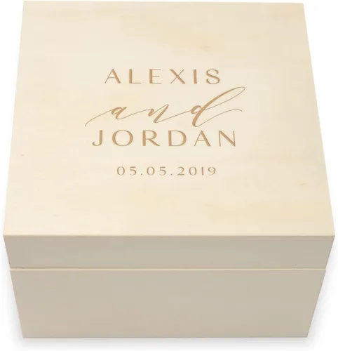 Miniatura 13 de WEDDINGSTAR Caja de regalo de recuerdo de madera grabada personalizada con tapa extraíble - fuente de bloque