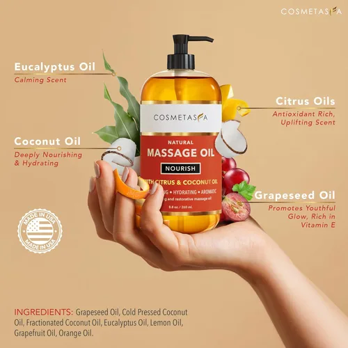 Miniatura 2 de Aceite de masaje nutritivo natural con rodillo de bola de masaje – Aceites terapéuticos de masaje de cítricos y coco con aceites esenciales