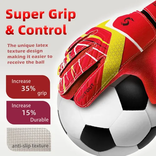 Miniatura 17 de Sportout Guantes de portero para niños, guantes de fútbol con doble protección en la muñeca y material de látex resistente al desgaste y Púrpura