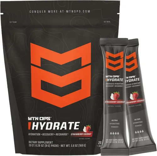 MTN OPS Hydrate Electrolytes - Mezcla de bebida en polvo, 20 paquetes de electrolitos individuales para llevar con más de 1000 mg de electrolitos