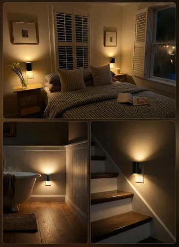 Miniatura 6 de Brightown Paquete de 2 luces nocturnas blancas enchufables a la pared, luz nocturna moderna con enchufe giratorio, sensor de atardecer a amanecer