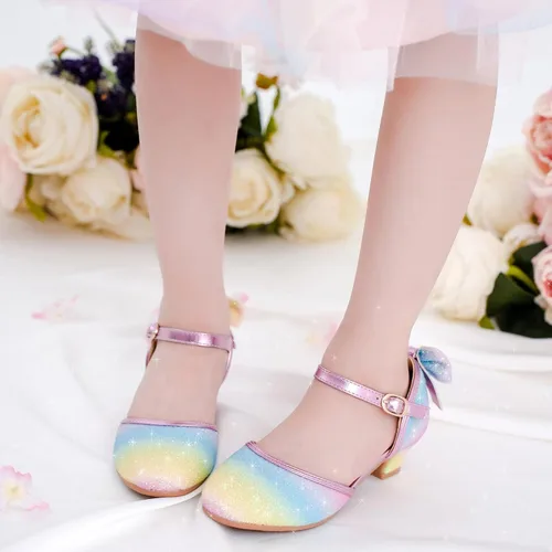 Miniatura 2 de Sandalias para niñas, tacones cerrados, para boda, fiesta, princesa, lazo con lentejuelas para niños pequeños y grandes